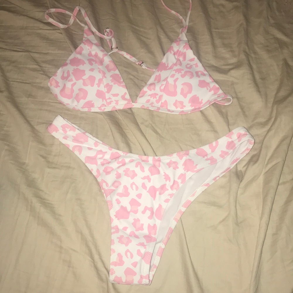 Pink leopard print bikini